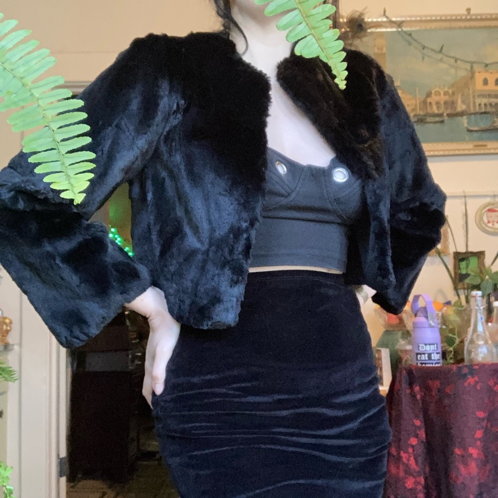 Vintage Black Fur Coat Cropped